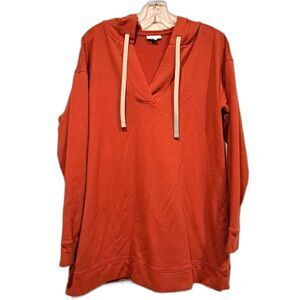 J. Jill Fit red/orange athletic pullover v-neck hoodie pink drawstrings size L